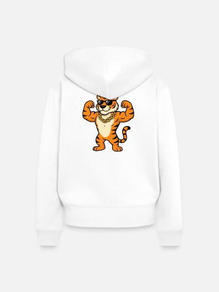 Tiger Sonnenbrille Bodybuilder - Frauen Premium Bio Zip Hoodie - Weiß
