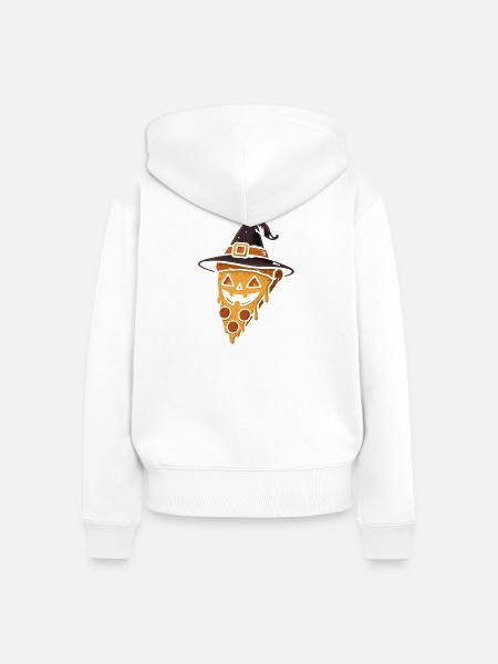 Kürbispizza mit Hexenhut - Frauen Premium Bio Zip Hoodie - Weiß