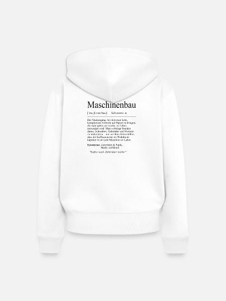 Unispruch "Maschinenbau" Geschenk, Studenten - Frauen Premium Bio Zip Hoodie - Weiß