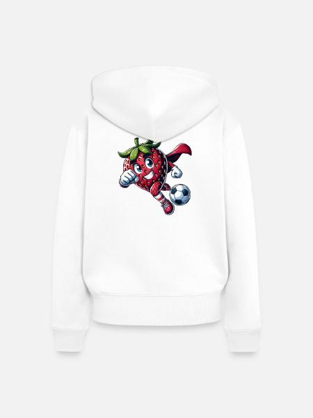 Fußball Erdbeere Superheld Kicker Comic - Frauen Premium Bio Zip Hoodie - Weiß