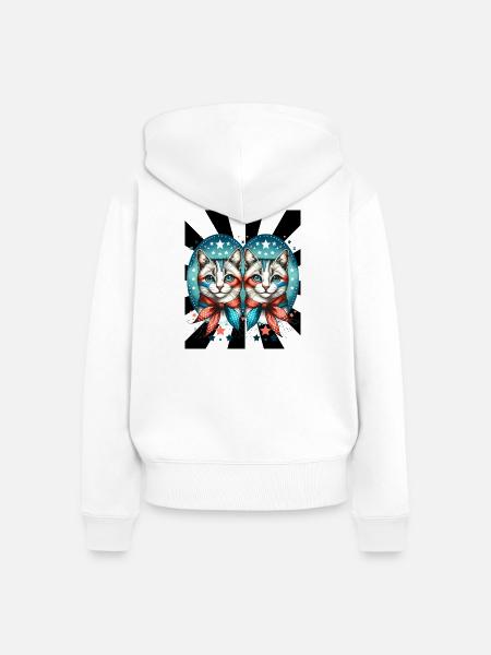 60er Retro Katzen Katze - Frauen Premium Bio Zip Hoodie - Weiß