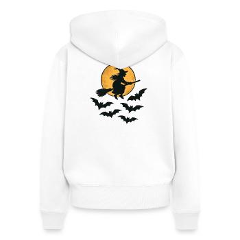 Sorcière volante avec des chauves-souris – Design d’Halloween - Sweat à capuche zippé Premium bio Femme - blanc - Dos - AI Model Female 172 light (172cm)