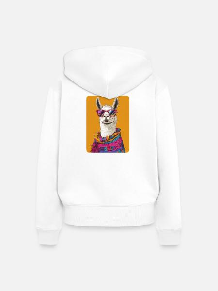 Lama - Frauen Premium Bio Zip Hoodie - Weiß