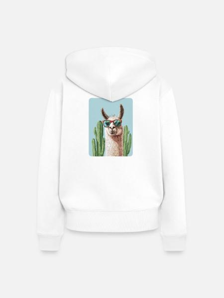 Lama - Frauen Premium Bio Zip Hoodie - Weiß