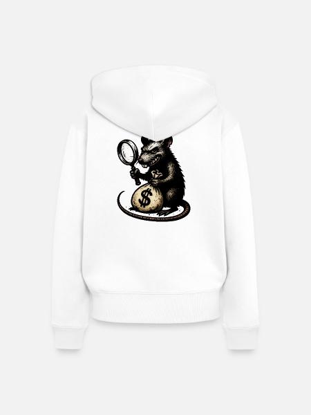 Ratte mit Lupe und Geldsack - Frauen Premium Bio Zip Hoodie - Weiß