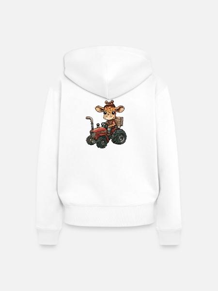 Giraffe Traktor Farmer - Frauen Premium Bio Zip Hoodie - Weiß