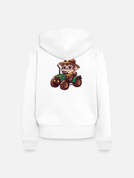 Affe Traktor Farmer - Frauen Premium Bio Zip Hoodie - Weiß