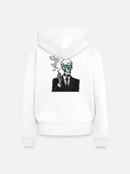 Skelett im Anzug raucht Zigarre - Frauen Premium Bio Zip Hoodie - Weiß