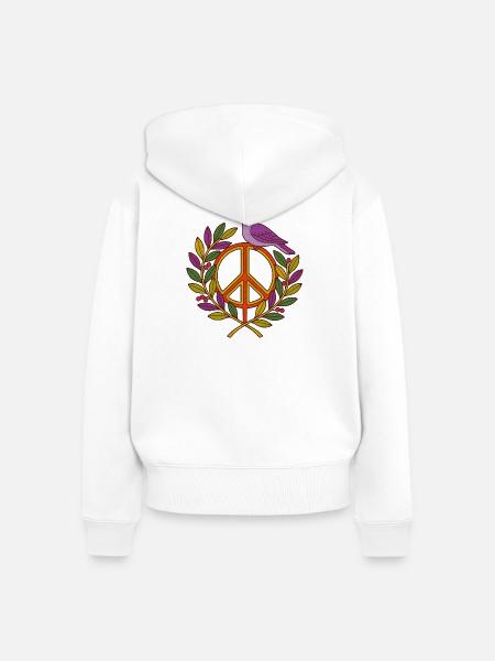 Lebendiger Friedensvogel Blumenkranz - Frauen Premium Bio Zip Hoodie - Weiß