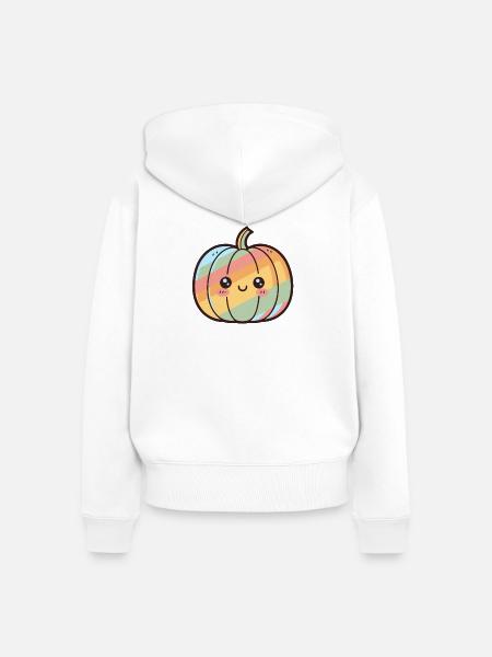 Kawaii Regenbogen Kürbis - Frauen Premium Bio Zip Hoodie - Weiß