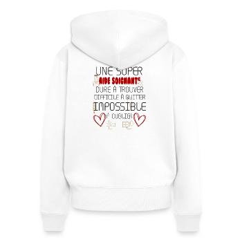 Aide soignante cœur et soins - Sweat à capuche zippé Premium bio Femme - blanc - Dos - AI Model Female 172 light (172cm)