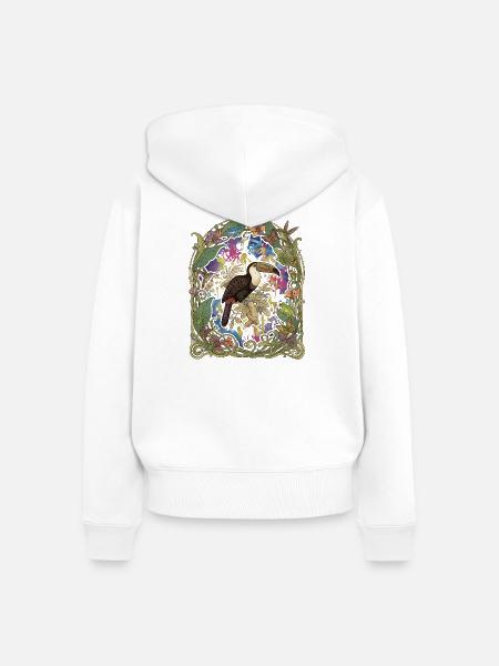 Tropischer Toucan im Blumengarten - Frauen Premium Bio Zip Hoodie - Weiß