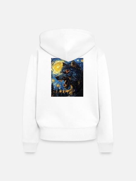 Werwolf Wolf Van Gogh Style - Frauen Premium Bio Zip Hoodie - Weiß