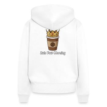 Café royal du matin - Sweat à capuche zippé Premium bio Femme - blanc - Dos - AI Model Female 172 light (172cm)