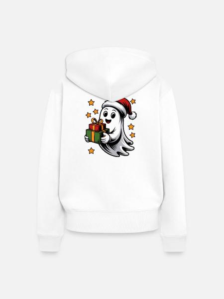 Geist mit Weihnachtsgeschenken - Frauen Premium Bio Zip Hoodie - Weiß
