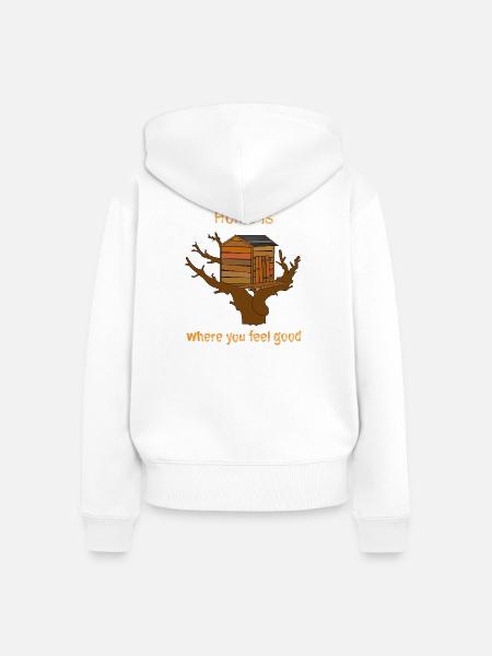 Haus im Baum mit Text - Frauen Premium Bio Zip Hoodie - Weiß