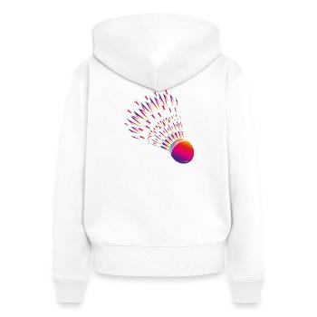 Bunter Federball – dynamisches Badminton Motiv - Frauen Premium Bio Zip Hoodie - Weiß - Hinten - AI Model Female 172 light (172cm)