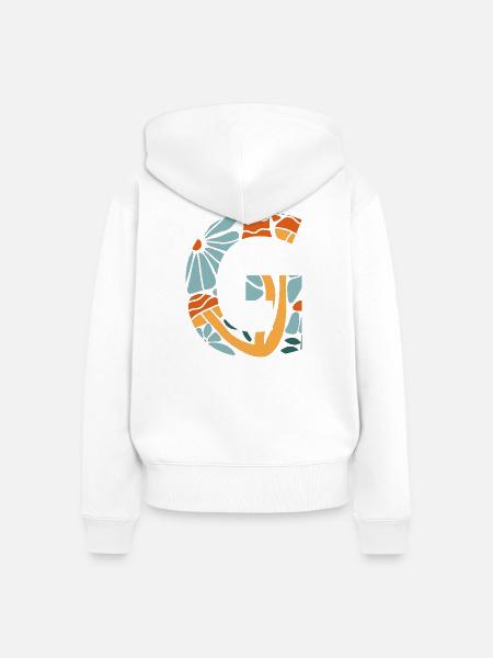 Buchstabe g Blumen groovy Geschenkidee - Frauen Premium Bio Zip Hoodie - Weiß