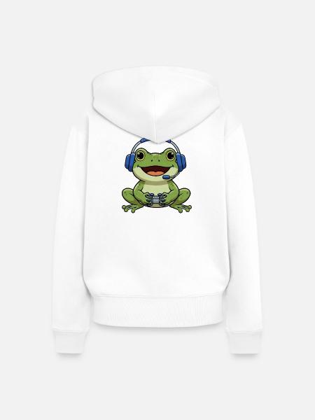 Frosch beim Gamen - Frauen Premium Bio Zip Hoodie - Weiß