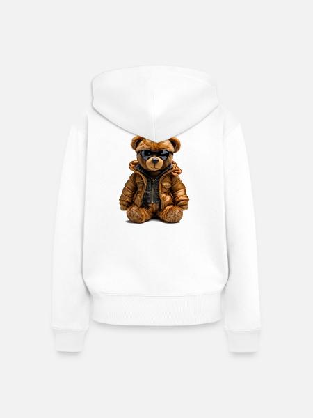 Cooler Bär im Parka - Frauen Premium Bio Zip Hoodie - Weiß