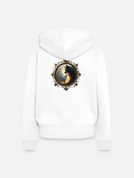 Mondwölfe im Kreis - Frauen Premium Bio Zip Hoodie - Weiß