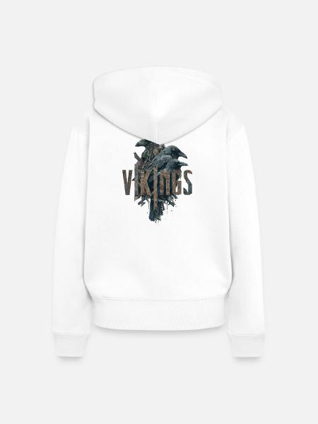 Odin-Crows-Vikings-Sword-Edda - Frauen Premium Bio Zip Hoodie - Weiß
