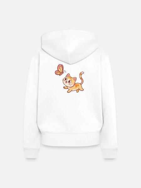 Neugierige Katze und Schmetterling - Frauen Premium Bio Zip Hoodie - Weiß
