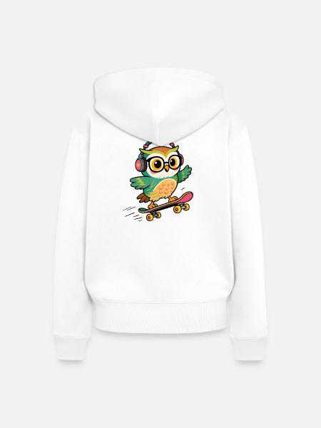 Eulen-Schlittschuhhelm und Schutzbrille - Frauen Premium Bio Zip Hoodie - Weiß