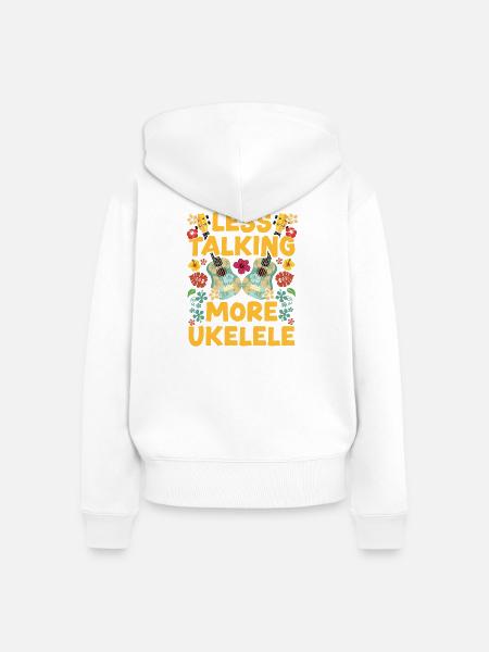 Hawaiian Ukulele Uke Less Talking - Frauen Premium Bio Zip Hoodie - Weiß