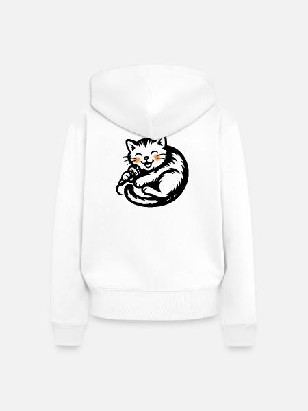 Katzensänger mit Mikro - Frauen Premium Bio Zip Hoodie - Weiß