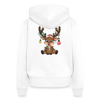 Renne avec guirlandes lumineuses - Sweat à capuche zippé Premium bio Femme - blanc - Dos - AI Model Female 172 light (172cm)