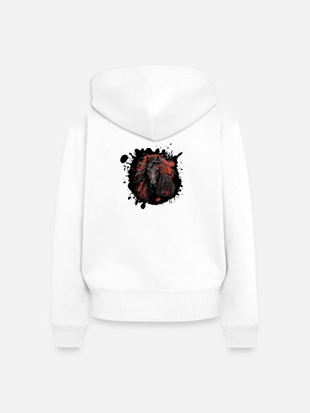 Schwarzes Pferd mit rotem Splatter - Frauen Premium Bio Zip Hoodie - Weiß