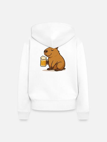 Capybara Bier - Frauen Premium Bio Zip Hoodie - Weiß