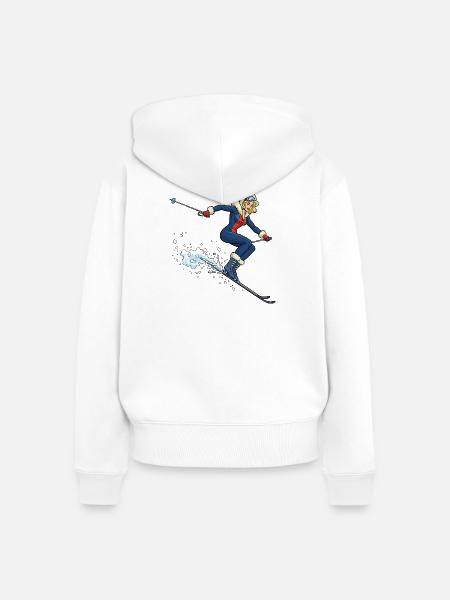 Frau auf Ski im Schnee - Frauen Premium Bio Zip Hoodie - Weiß