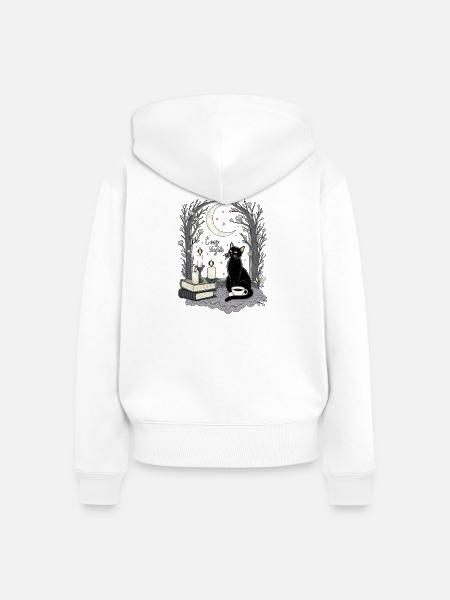 Cozy Nights Cozy Goth Katze - Frauen Premium Bio Zip Hoodie - Weiß