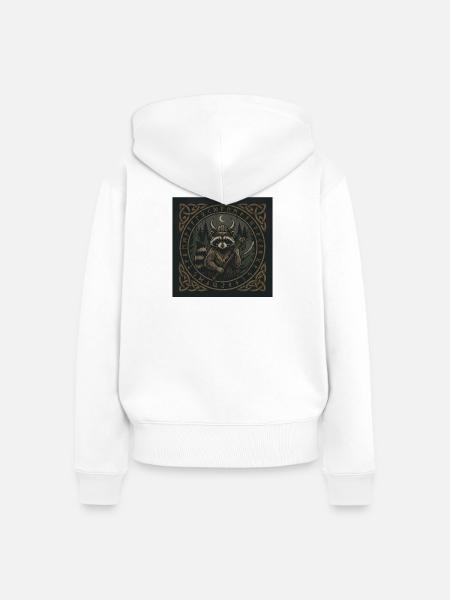 Wikinger Waschbär Krieger Mit Axt Runen - Frauen Premium Bio Zip Hoodie - Weiß