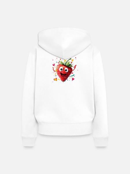 Fröhliche Erdbeerheldin Splatter - Frauen Premium Bio Zip Hoodie - Weiß