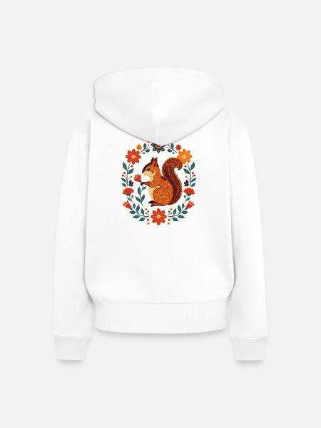 Blumenkranz-Eichhörnchen - Frauen Premium Bio Zip Hoodie - Weiß