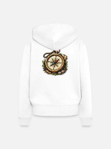 Kompass Abenteuer - Frauen Premium Bio Zip Hoodie - Weiß