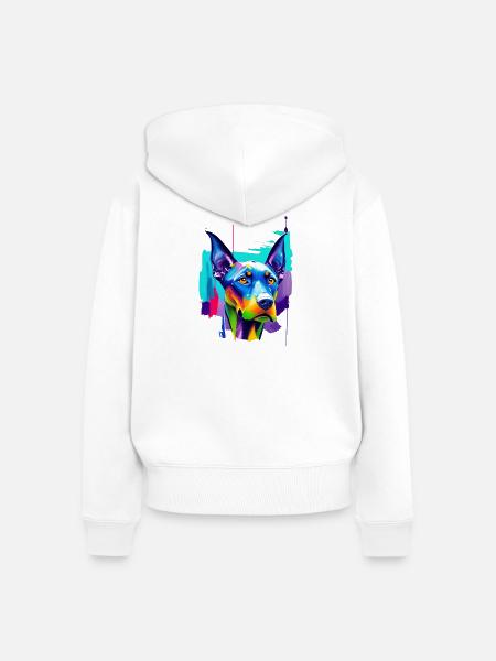Buntes Dobermann-Pinscher Pop-Art-Porträt - Frauen Premium Bio Zip Hoodie - Weiß