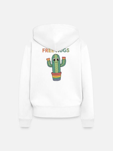 Cactus Rainbow Cuddles - Frauen Premium Bio Zip Hoodie - Weiß
