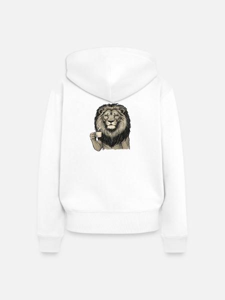 Kaffee Löwe Portrait - Frauen Premium Bio Zip Hoodie - Weiß