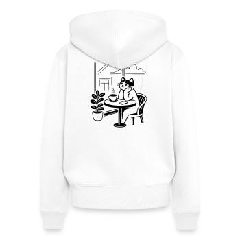 Nachdenkliche Katze Café - Frauen Premium Bio Zip Hoodie - Weiß - Hinten - AI Model Female 172 light (172cm)