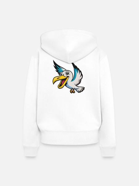 Fröhlicher Pelikan Mascot - Frauen Premium Bio Zip Hoodie - Weiß