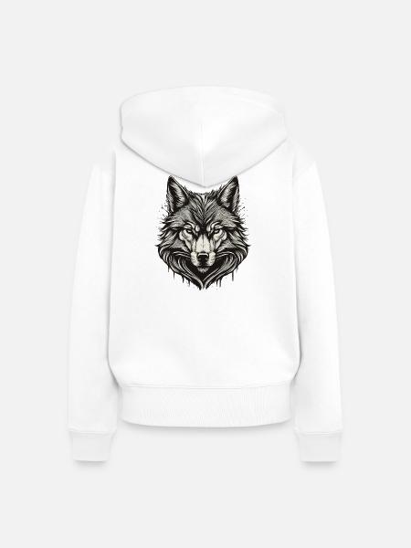 Wolfskopf-Tinte graviert - Frauen Premium Bio Zip Hoodie - Weiß