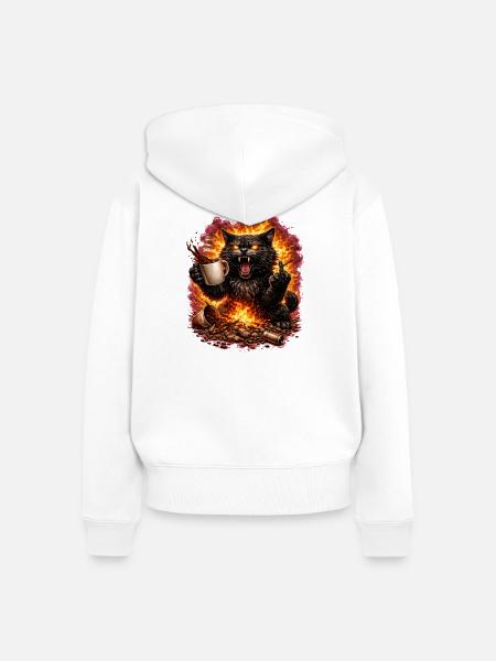 Feuerkatze Kaffee-Trotz - Frauen Premium Bio Zip Hoodie - Weiß