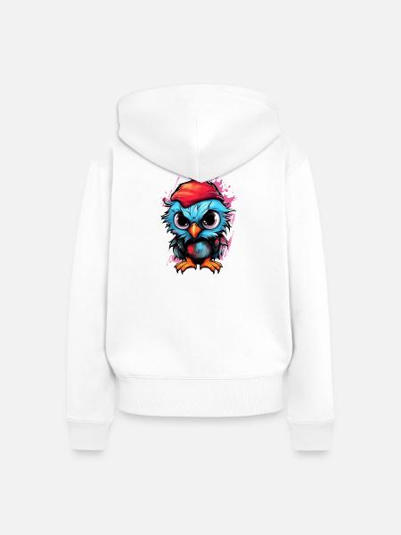 Bunte Eulen-Pop mit rotem Hut - Frauen Premium Bio Zip Hoodie - Weiß