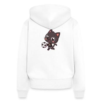 Sporty black cat with ball - Women's Premium Organic Zip Hoodie - white - Back - AI Model Female 172 light (172cm)