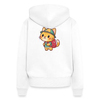 Entdeckerkatze mit Rucksack - Frauen Premium Bio Zip Hoodie - Weiß - Hinten - AI Model Female 172 light (172cm)