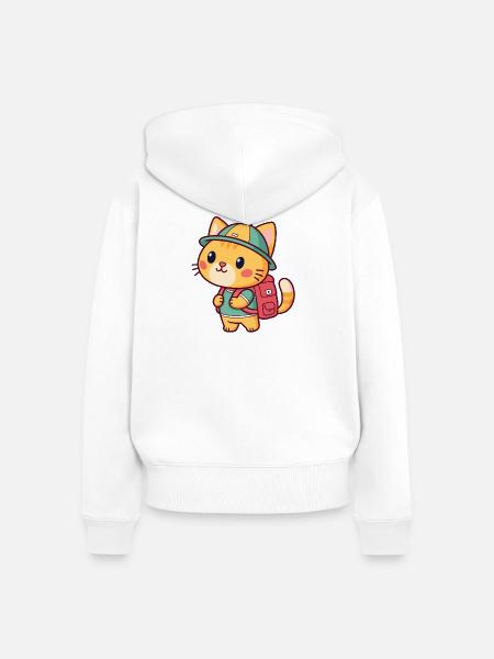 Entdeckerkatze mit Rucksack - Frauen Premium Bio Zip Hoodie - Weiß